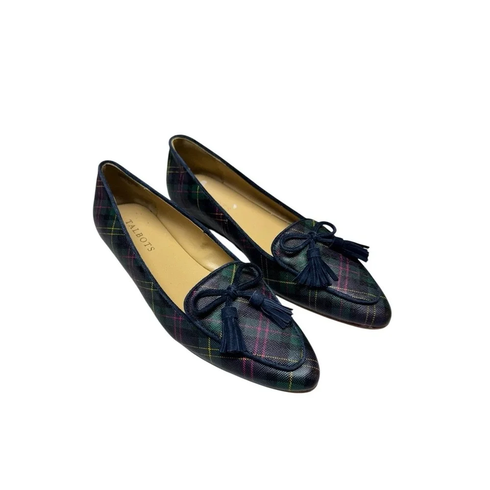 Talbots Tartan Plaid Francesca Tie Tassel Driving Moccasins Size 7.5 Preppy